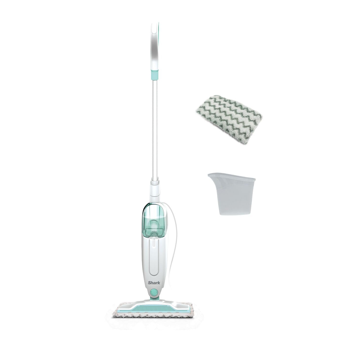 Shark Steam Mop, Lightweight Steam Mop for Hard Floors with 2 Machine Washable Cleaning Pads & Fill Flask, 375ml Capacity, 5.5m Power Cord, 30 Second Heat-Up, White & Green S1000UK