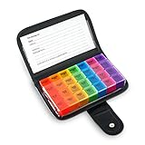 Happy Healthy Smart Attractive, Convenient Notebook Medicine Pill Container, Portable Compact Daily Compartments, Easy & Safe Medical Accessory, Bonus Large Pills Cutter