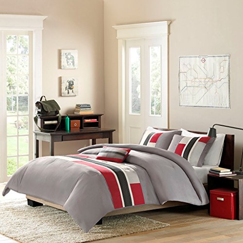 Boys Comforter Sets Full Queen Twin Kids Teen Bedding Red Gray