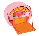 Grimm's 'Bauhaus' Mobile Doll's Home in Pink/Orange - Wooden Carry Along Dollhouse Set with Furniture