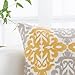 HWY 50 Mustard Yellow Decorative Throw Pillow Covers 18x18 Inch (1 Piece), Embroidered Cotton Farmhouse Cushion Cover Pillow Case for Sofa Couch Living Room Bed Bedroon, Floral Geometric