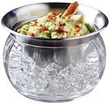 Perlli - Party Serving Bowl Dish with Ice Container Includes Stainless Steel Chilled Dip Bowls - Crystal clear acrylic Ice Bowl Supplies - 22-OZ