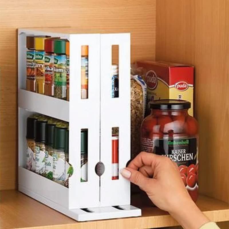 Taomeng Spice rack organiser, organise seasoning, best for tidy spices and herbs, expandable rotating spice rack, inside kitchen cupboard, in white plastic.