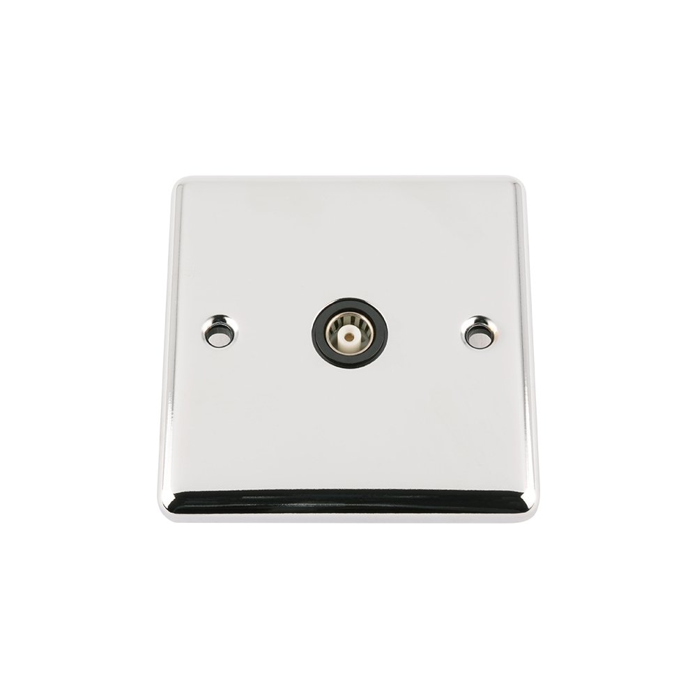 A5 TVS1GCCBL 1 Gang Classic Chrome Polished TV Coaxial Aerial Single Socket with Black Insert