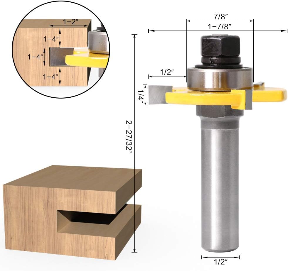 GAFeng 3PCS Tongue and Groove Router Bit Tool Set 1/2 Inch Shank+45°Lock Miter Bit 1/2 Inch Shank For Doors, Tables, Shelves, Walls, DIY Woodwork - - 