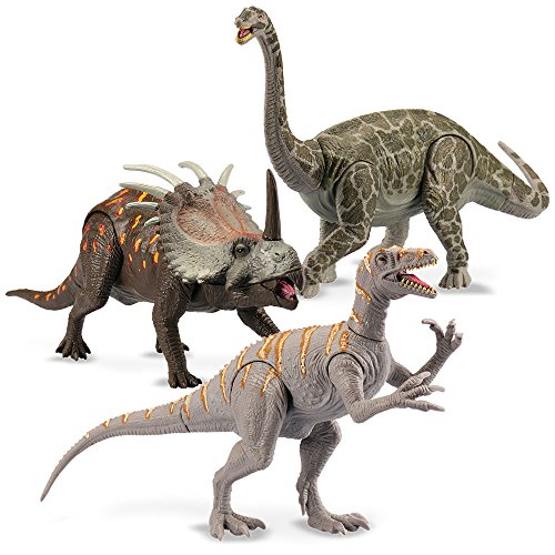 Kid Galaxy Poseable Dinosaur Figure Toy Playset. Argentinosaurus, Styracosaurus (like Triceratops), Australoventor