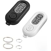 2 Pack Mini Digital Keychain Timer, Countdown and Stopwatch | Portable pocket watch with lcd display, small clip-on timer for cooking, study, workout, classroom, travel（white+black）