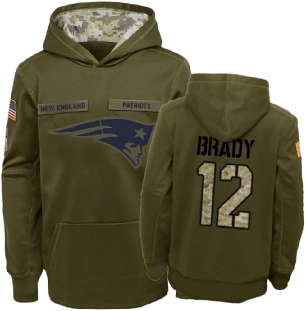 Amazon Com Dunbrooke Apparel New England Patriots 12 Tom Brady Salute To Service Youth Hoodie Olive Sports Outdoors