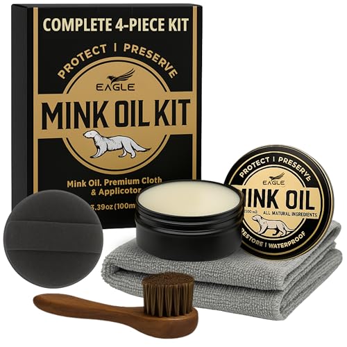 4-in-1 Mink Oil Leather Conditioner Kit – 3.52oz Waterproof Paste with Horsehair