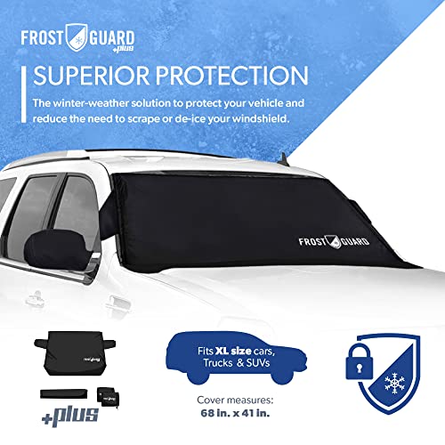 FrostGuard Plus Winter Windshield Cover for Ice and Snow, XL Size (Black) Builtin Security