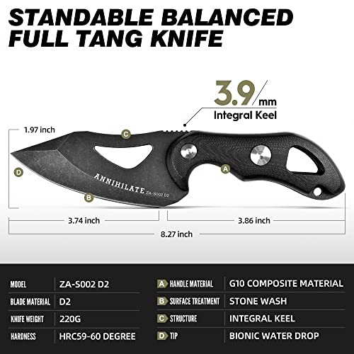 ZUNE LOTOO Tactical Knife Fixed Blade Knife with Sheath D2 Steel &G10