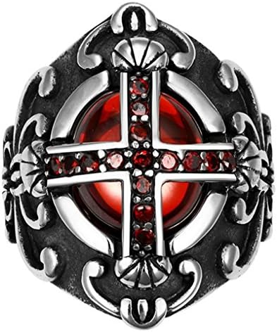 Men's Classic Vintage Luxury Crusader Templar Cross Christian Christianity Ruby CZ Zircon Crystal (7)