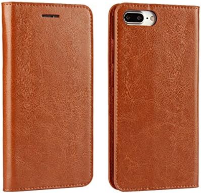 iPhone 7 Plus Case, Genuine Leather iPhone 7 Plus Wallet Case Book Design with Flip Cover and Stand [Credit Card Slot] Magnetic Closure Case for iPhone 7 Plus - brown