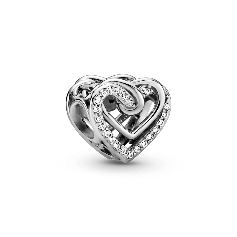 PANDORA Moments Women's Sterling Silver Sparkling Entwined Hearts Charm, No Box