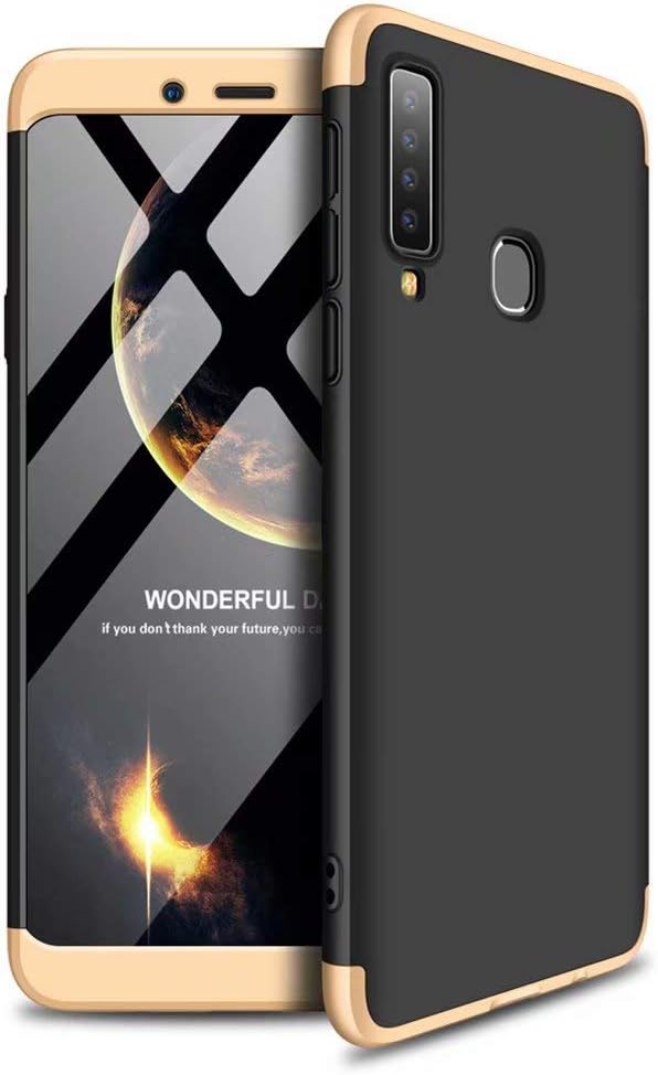 Ttimao Samsung Galaxy A9 2018 Case PC Hard Case [Tempered Glass Screen Protector] Anti Scratch Shockproof Ultra-thin 360 ° Protective Cover Triple-in-one Protective Cover (Gold Black)