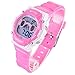 Kids Girls Sports Digital Water Resistant LED Eye Wrist Watches with Back Light, Alarm, Stopwatch, Chronograph, Chime, Calendar, Date and Day, 12/24 Hours Pink