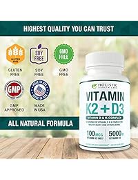holística Labs vitamina K2 MK7 (100mcg) con Vitamina D3 5000 IU) – 90 Porciones de...
