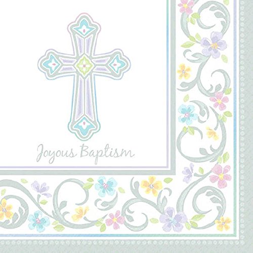 Amscan Blessed Day Baptism Party Luncheon Napkins (Pack of 36), White, 6.5 x 6.5″