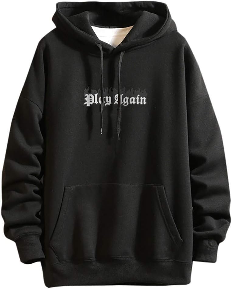 MOTOCO Hoodies Sweatshirt Men's Letter Stitching Warmth Pullover Long Sleeve Jumper with Kangaroo Pocket