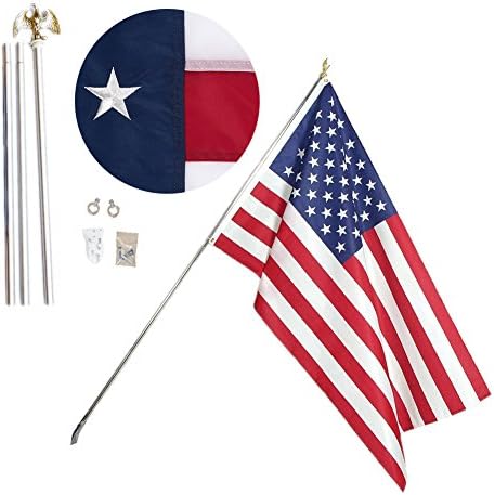Premium American Flag 3 x 5 Ft and Flagpole set, US Flag with 6 Ft Aluminum Flag Pole and Golden Eagle Topper, Wall Mounted, Durable 240D Nylon U.S. Flag, Great For Residential or Commercial Use