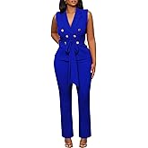 Blazer Pants Suits for Women Dressy Sleeveless Vest with Belt Wide Leg Pants 2 Piece Outfits Business Set Casual Suiting