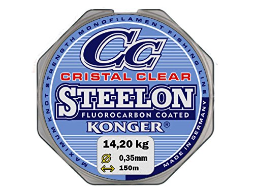 KONGER Crystal Clear Fluorocarbon Coated Fishing Line 0.12 - 0.50 mm / 150 m, Super Strong Monofilament -, transparent, 0,35mm / 14,20kg