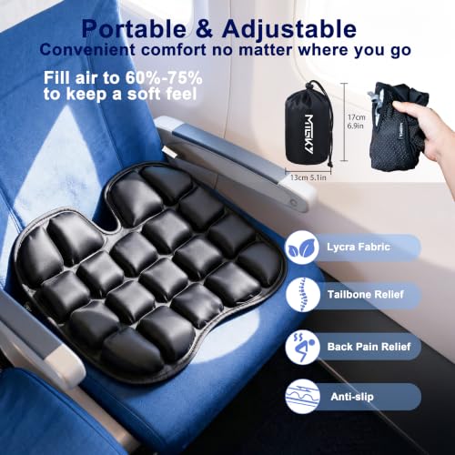 Travel Cushion for Airplane,Portable&Adjustable Air Seat Cushion,Inflatable Cushion for Travel,Coccyx Tailbone Pain Relief Chair Pad
