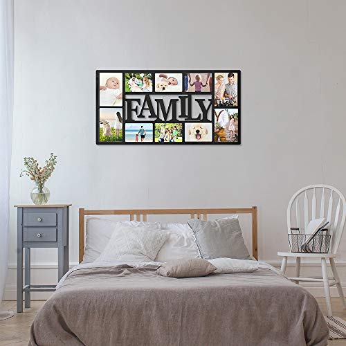 Neala Family Picture Frame, Photo Frame Plastic Display Picture Frame Large Black Plastic Photo Frame for Wall Hanging, Holds Four 5X7 and Six 4X6 Photos