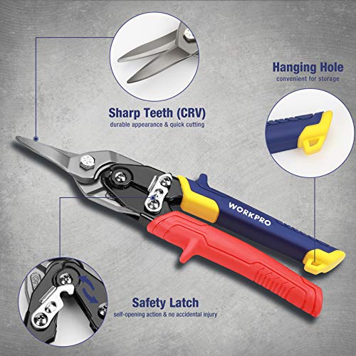 WORKPRO 3Piece Aviation Snip Set, 10inch Tin Snips Left, Right and