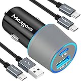 Meagoes Rapid PD Car Charger, Compatible for Google Pixel 3 XL/3/3a XL/3a/2 XL/2/XL/C, Moto Z3 Play/Z2 Force, Power Delivery & Quick Charge 3.0 Fast Car Adapter with 2 USB Type C Cords