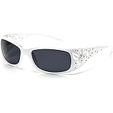 willochra fashion Y2K Polarized Sunglasses for Women Rhinestone Wrap Around Rectangular Sunglasses UV400 Protection