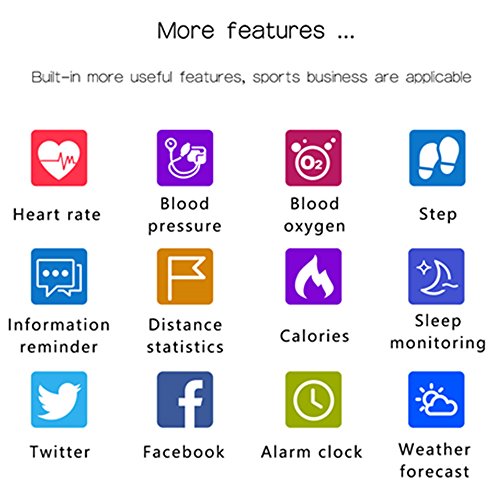 Fitness tracker with Heart Rate monitor,Smart Bracelet Blood Oxygen Pressure Monitor sport watch for IOS Android Smartphones(Black) - Thumbnail 2