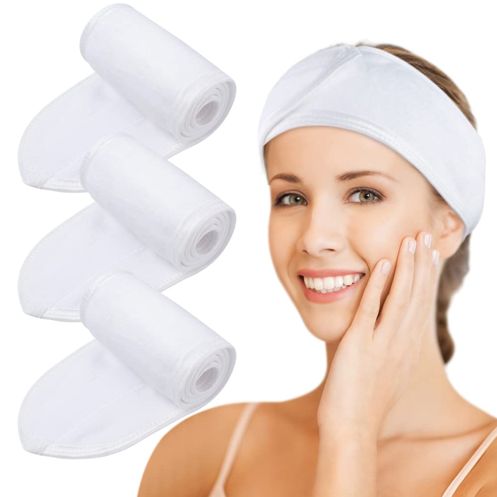 KinHwa 3 Pack Spa Facial Headband Makeup Hair Band Women Skincare Adjustable Microfibre Headband for Washing Face Sports Yoga White โ image 1