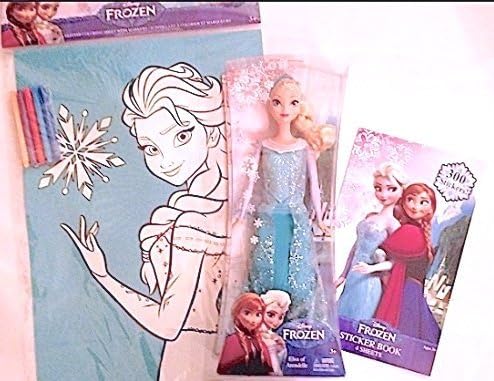Award Winning Hard-To-Find Elsa Doll Snow Queen of Arendelle Disney Princess Frozen Gift Set also includes the Royal Blue Glitter Poster Art with Art Studio Markers and over 300 Disney Movie Stickers