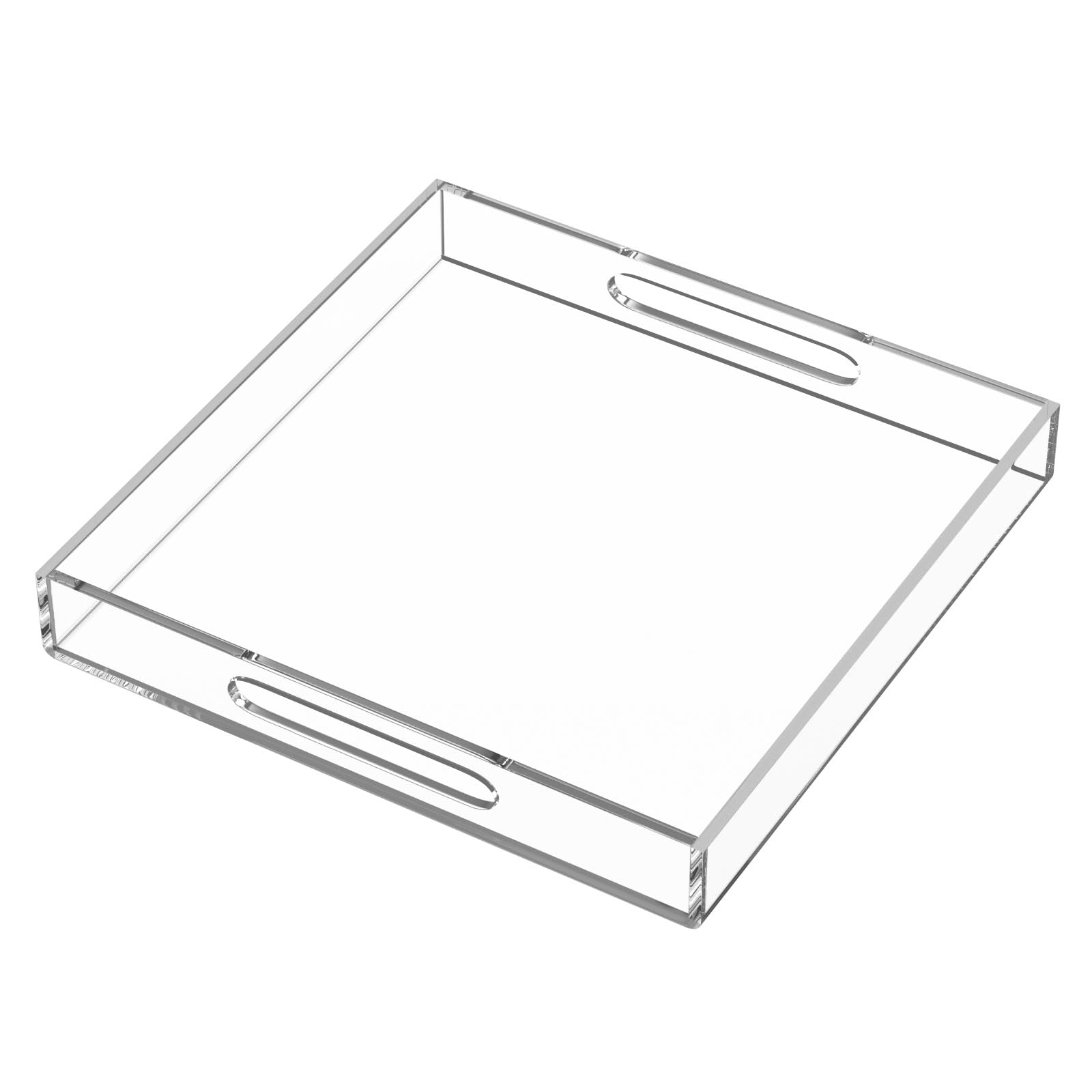 HIIMIEI Acrylic Serving Tray 12x12 Inches / 30x30 CM -Spill Proof- Clear Decorative Tray Organiser for Ottoman Coffee Table Countertop with Handles