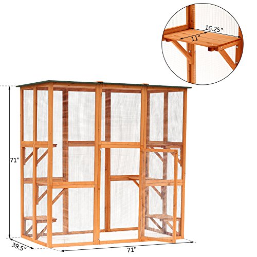 PawHut Large Wooden Outdoor Cat Enclosure Catio Cage with Ramp and