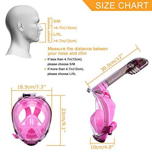 COSVII Snorkel Mask Full Face, Diving Mask with 180° Panoramic View & Detachable Camera Mount, Anti Fog & Anti Leak, Swimming Mask with Adjustable Head Straps for Adults (Pink, Small/Medium) - Thumbnail 5