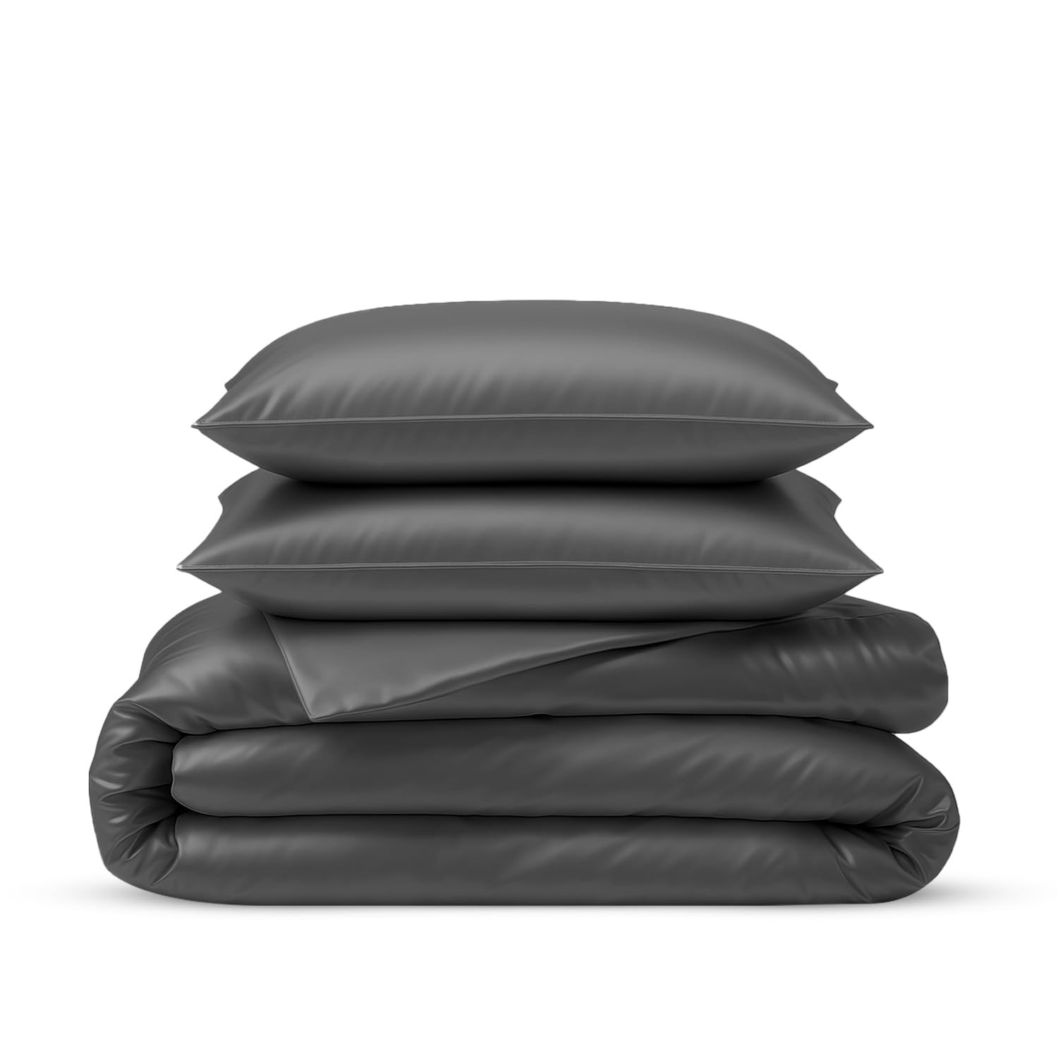 LINENWALAS 100% Organic Bamboo Double Duvet Cover Set with Zipper and Corner Ties, Soft, Cooling Bamboo Bedding Duvet Cover Set, Perfect for Skincare (Double, Charcoal Grey)