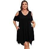 LARACE Womens Summer Casual T Shirt Dresses Cold Shoulder Flowy Dress with Pockets
