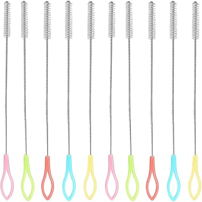 Aeuezxx Stainless Steel Straw Brushes 10-Piece Nylon Bristles Set 5 Colors