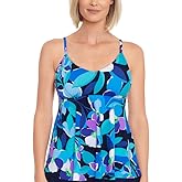 Swim Solutions Women's V-Neck Underwire Tankini Top (Navy Multi, 12)