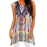 TOPUNDER Irregular Printing T-Shirt Sleeveless Blouse Loose Tunic Tank Tops for Women