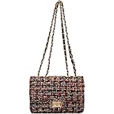 Women's Tweed Plaid Square Bag, Large Capacity Quilted Woven Embroidered Shoulder Bag, Ladies Woolen Handbag Clutch Tote