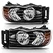 AUTOSAVER88 Headlight Assembly Compatible with 2002-2005 Dodge Ram Pickup Truck Headlamps Replacement Black Housing Amber Reflector Clear Lens