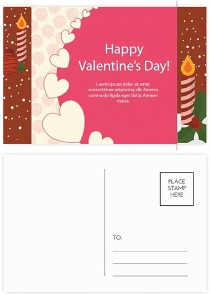Amazon ピンクホワイト ハッピーバレンタインデークリスマスキャンドル グリーティングポストカード おめでとうメールカード ポストカード 絵柄付はがき 文房具 オフィス用品