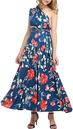 Atbyssic Women's Transformer/Infinity Multi-way Convertible Wrap Print Party Maxi Long Dress (X-Large, Blue)