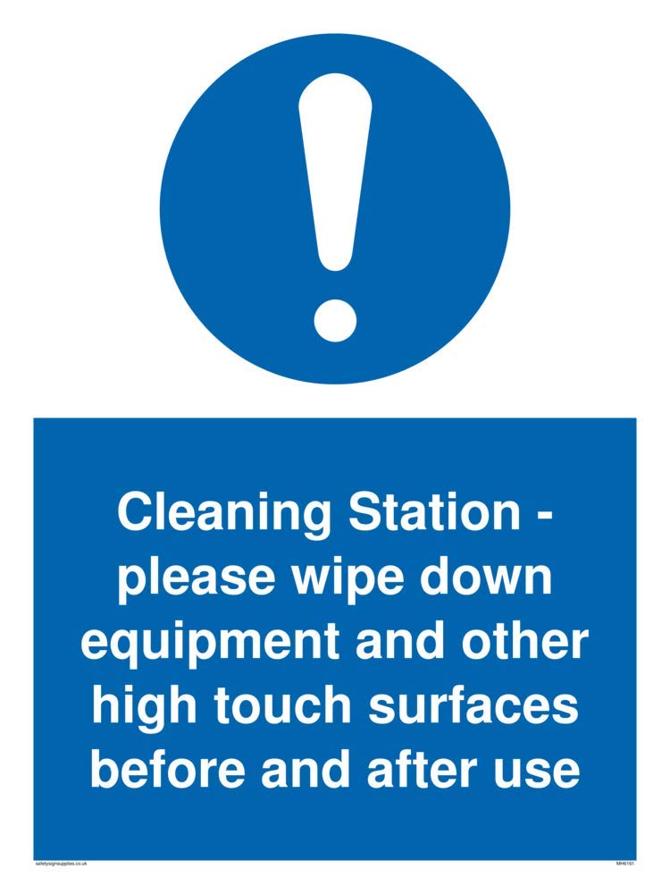 Cleaning Station - please wipe down equipment and other high touch surfaces before and after use