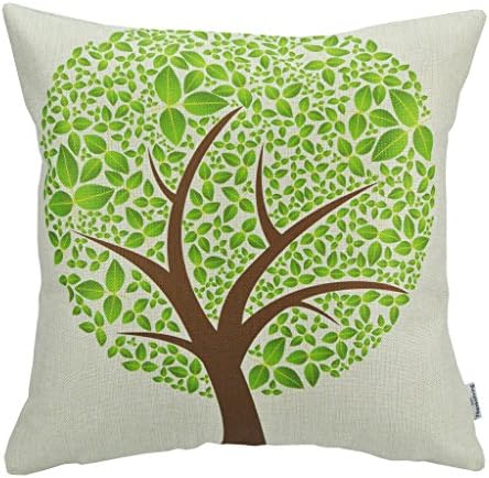 Thanksliving 1pc Green Leaf Tree Throw Pillow Case Cushion Cover Home Office Decorative, 18 X 18 Inches/45 x 45 Cm, Green