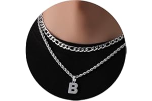 WEDDINEN Layered Initial Letter Pendant Necklace for Men Figaro Twist Rope Chain Necklace Jewelry Christmas Birthday Gift for Men Boys