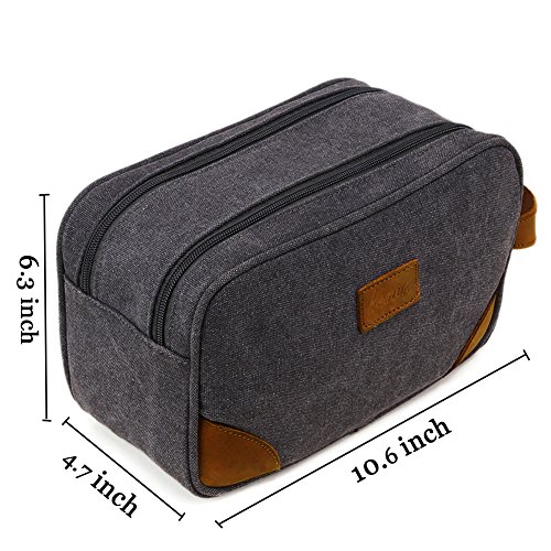 Kemy's Mens Bathroom Travel Bag Toiletry Grooming Shaving Bags for Men Vintage Canvas Hygiene Double Zipper Toiletries Dob Dopp Kits Womens Cosmetic Bag Brown Large Easter Gifts - Thumbnail 2